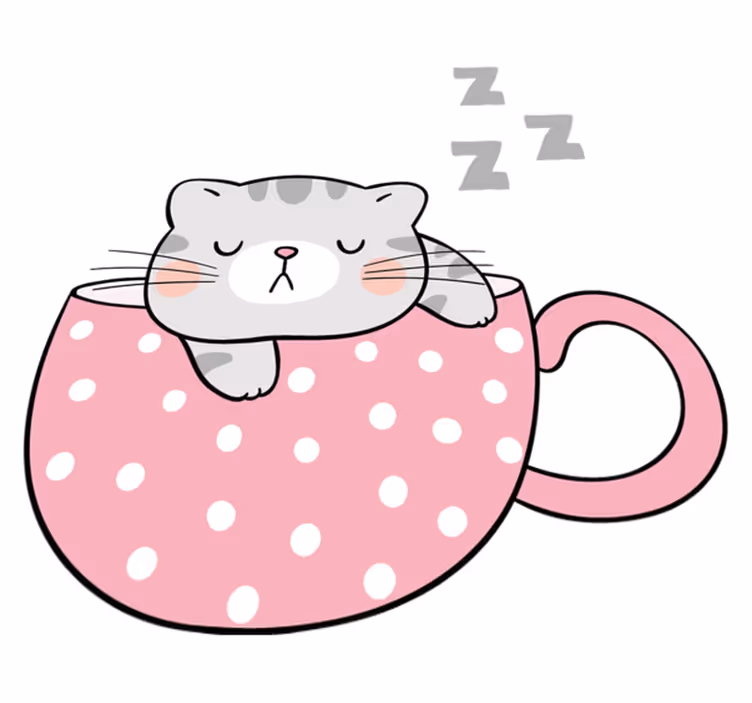 Vinyl teppich tiere mit schlafender katze tasse - TenStickers