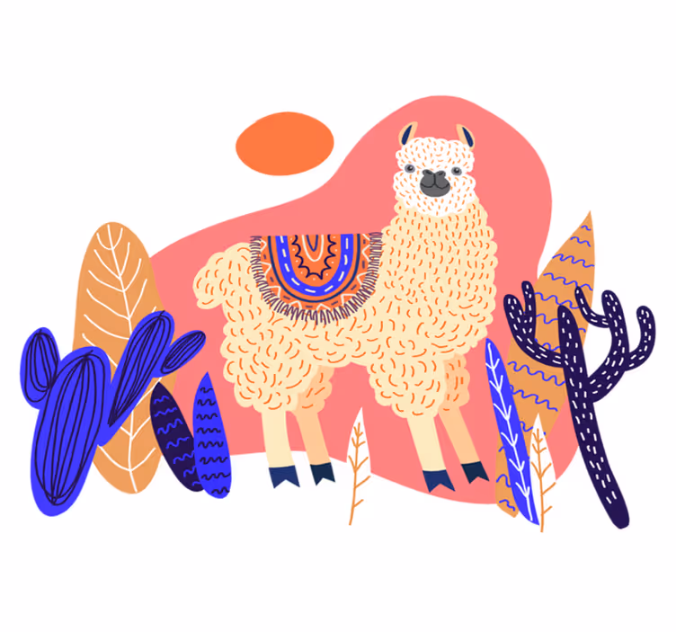Vinyl teppich tiere peruanische lama und kaktus - TenStickers