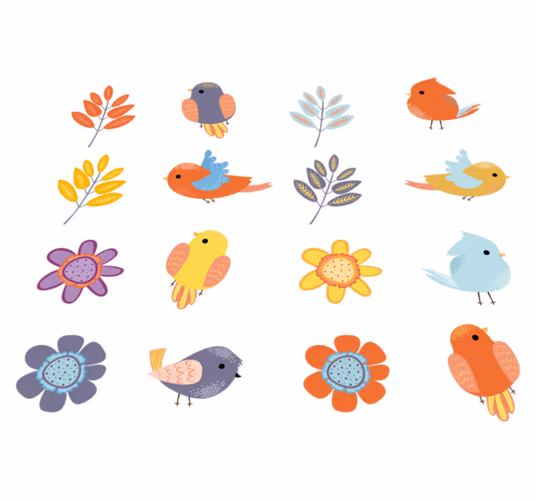 Vinyl teppich blumen frühlingsvögel set - TenStickers