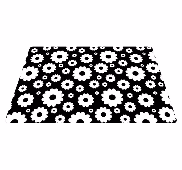 Vinyl teppich blumen in schwarz und weiß mit gänseblümchen - TenStickers