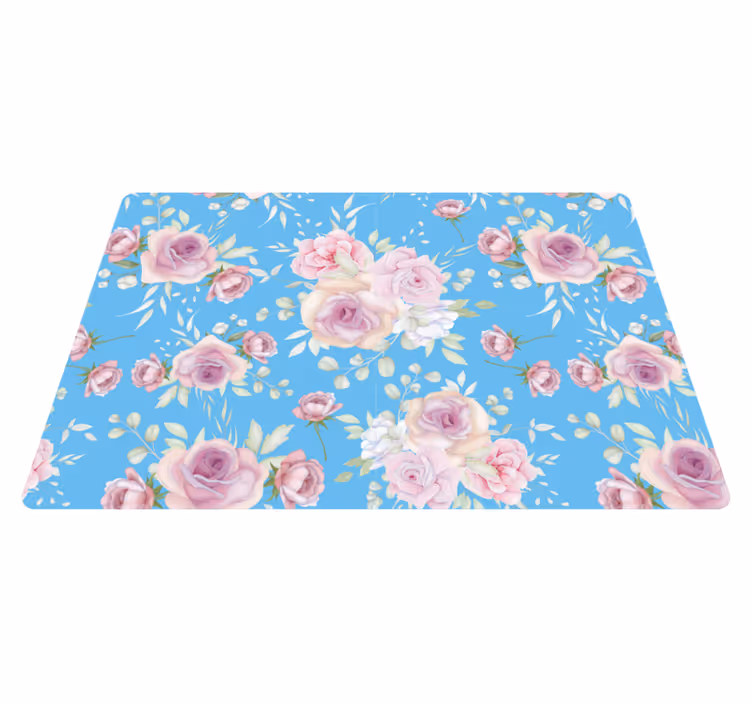 Vinyl teppich blumen rosen auf blauem hintergrund - TenStickers