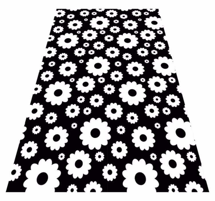 Vinyl teppich blumen in schwarz weiß gänseblümchen - TenStickers