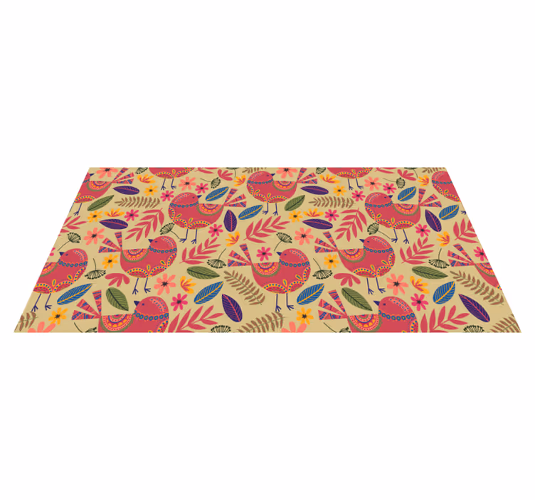 Vinyl teppich blumen mit bunten vögeln im folk-art-muster - TenStickers