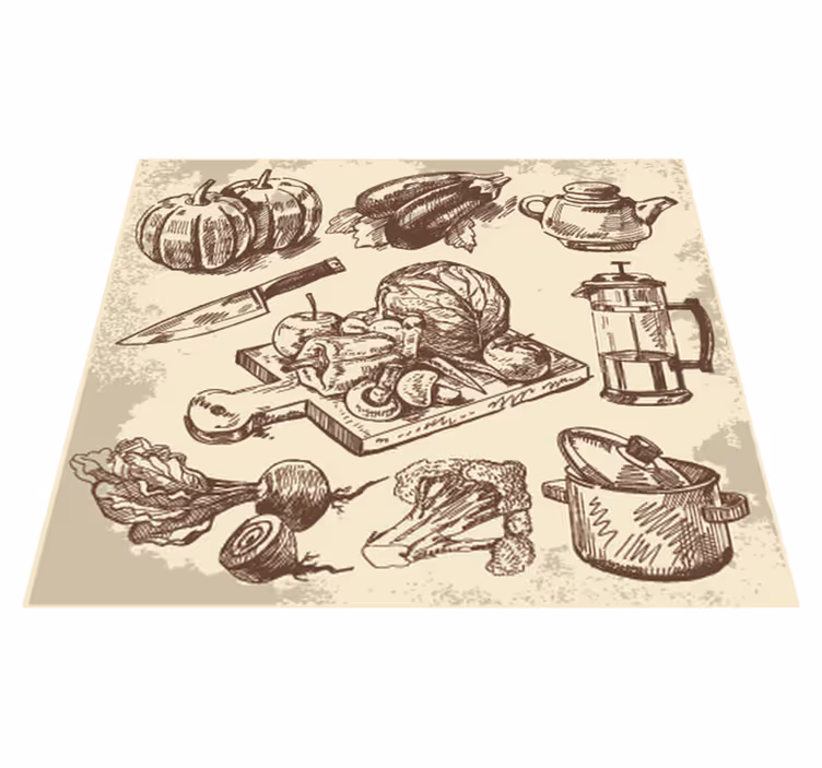 Vinyl teppich küche mit vintage-illustration - TenStickers