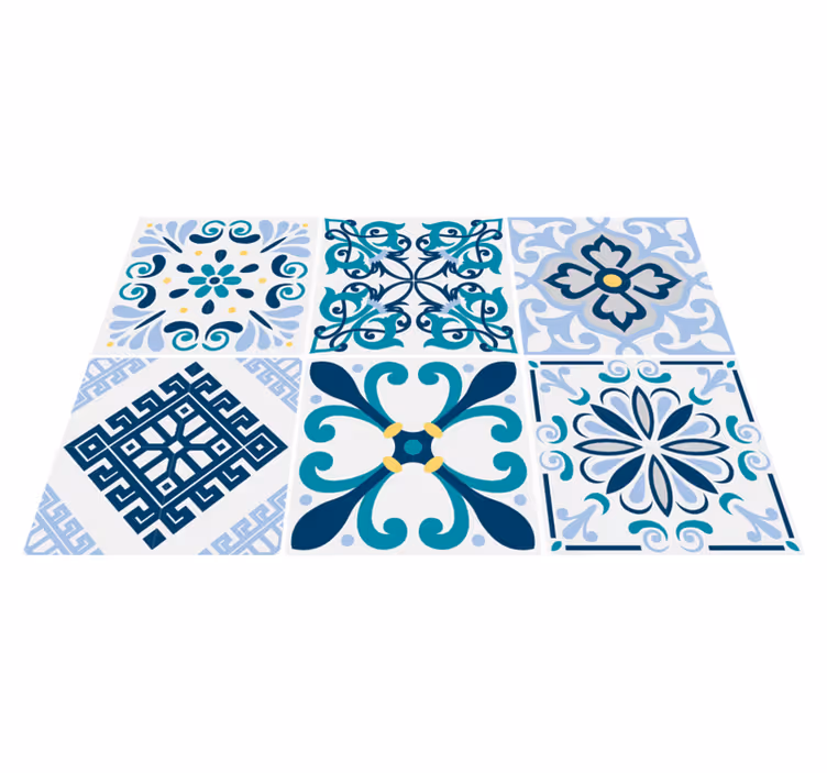 Vinyl teppich küche blaue blumenfliesen - TenStickers