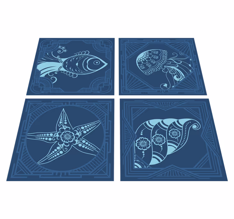 Vinyl teppich bad mit ornamentalen meeresmotiven - TenStickers