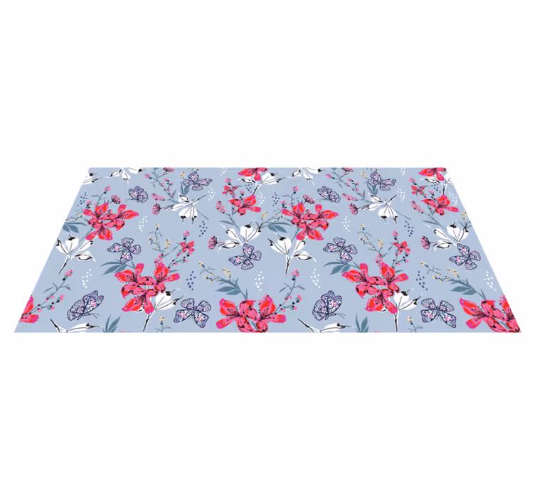 Vinyl teppich natur mit floralem schmetterlingsmuster - TenStickers