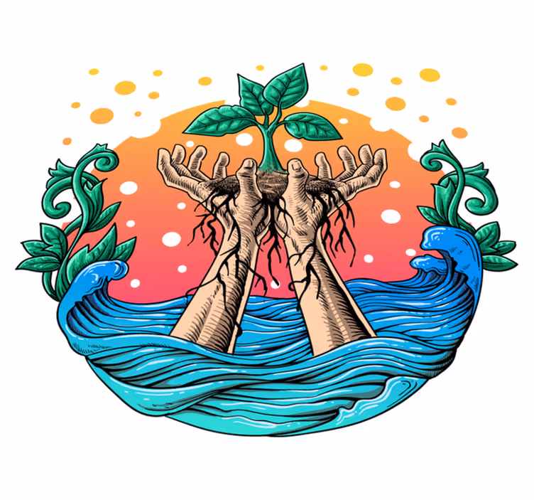 Vinyl teppich natur hände wachsen mit der natur - TenStickers