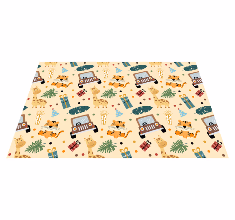 Vinyl teppich natur mit verspielten safari-elementen - TenStickers