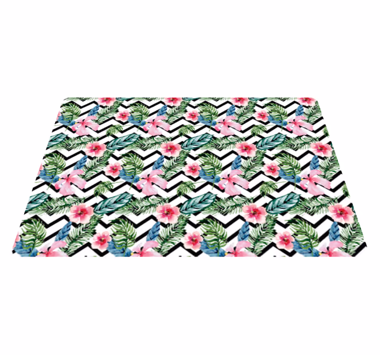 Vinyl teppich blumen mit zickzack tropischen linien - TenStickers