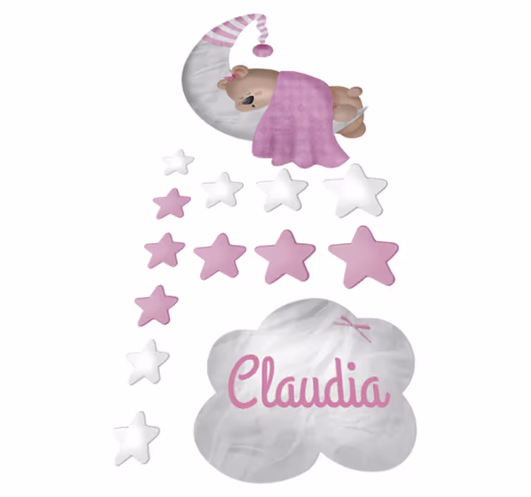Vinyl teppich kinderzimmer wolken schlafender bär mit namen - TenStickers