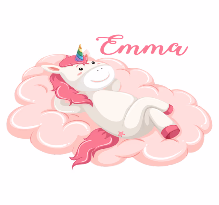 Vinyl teppich kinderzimmer einhorn auf wolke mit name - TenStickers