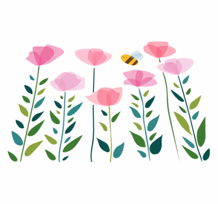 Vinyl teppich kinderzimmer mit rosa blumen und biene - TenStickers
