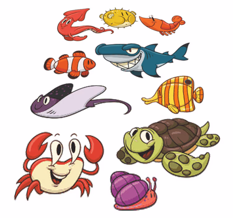 Vinyl teppich kinderzimmer bunte fische set - TenStickers