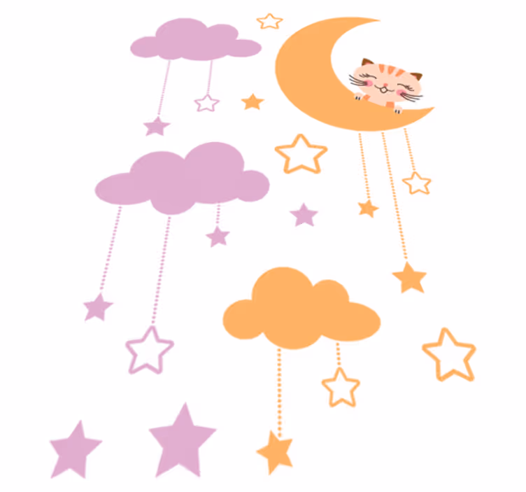 Vinyl teppich kinderzimmer mit katzen-mond-sticker - TenStickers