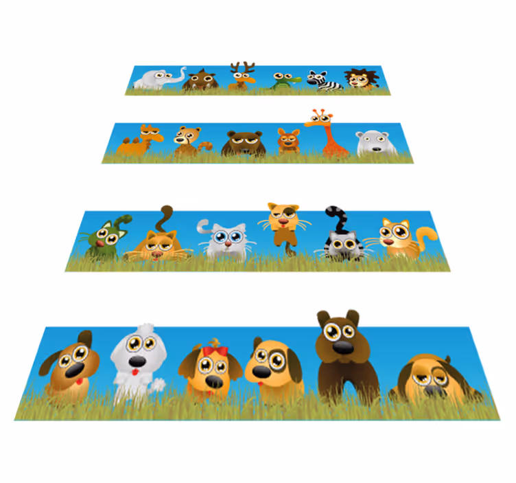 Vinyl teppich kinderzimmer streifen mit tieren - TenStickers