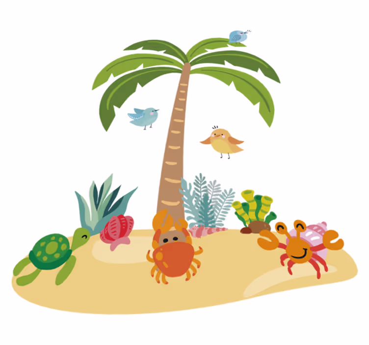 Vinyl teppich kinderzimmer palmen und meeres tiere - TenStickers