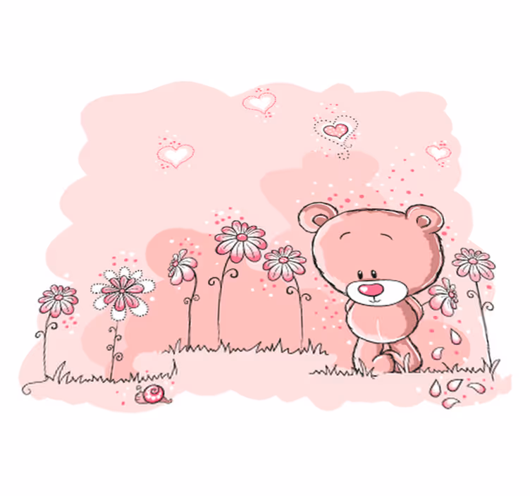 Vinyl teppich kinderzimmer pinker bär und blumen - TenStickers