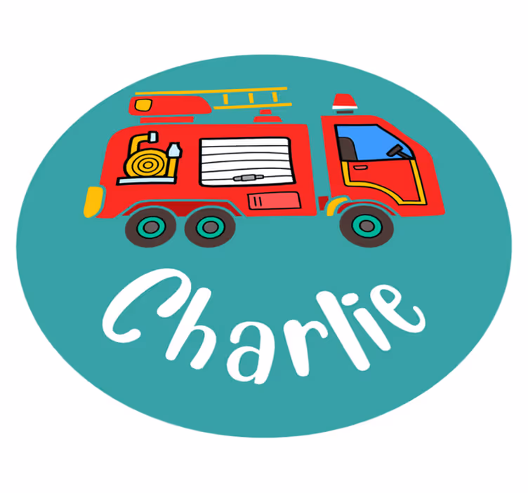 Vinyl teppich kinderzimmer personalisierter feuerwehrwagen - TenStickers
