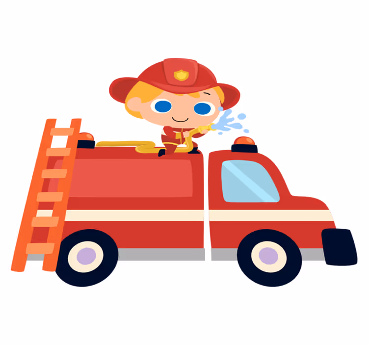 Vinyl teppich kinderzimmer feuerwehrmann rotes auto - TenStickers