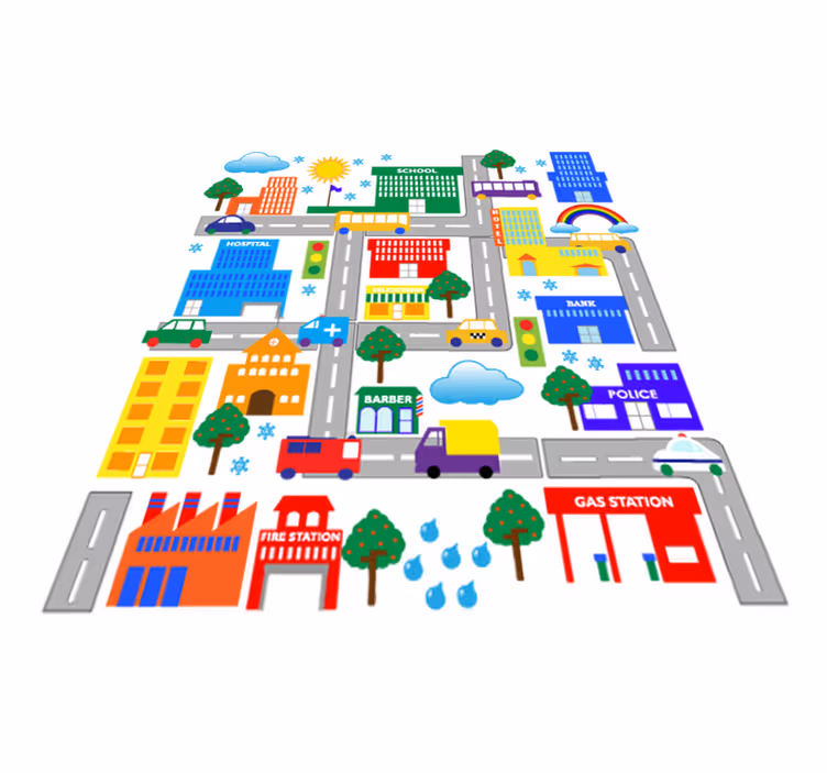 Vinyl teppich kinderzimmer bunte großstadt - TenStickers