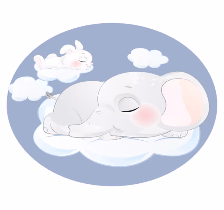 Vinyl teppich kinderzimmer elefant und hase auf wolke - TenStickers