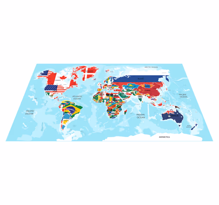 Vinyl teppich weltkarte mit flaggen der welt - TenStickers