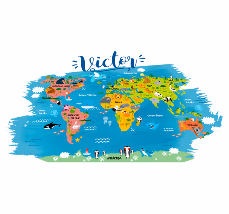 Vinyl teppich weltkarte tierwelt mit spanischen namen - TenStickers