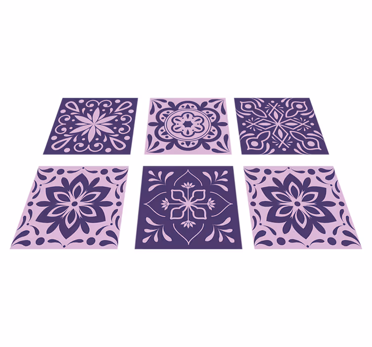 Vinyl teppich bad lila blumenfliesen - TenStickers