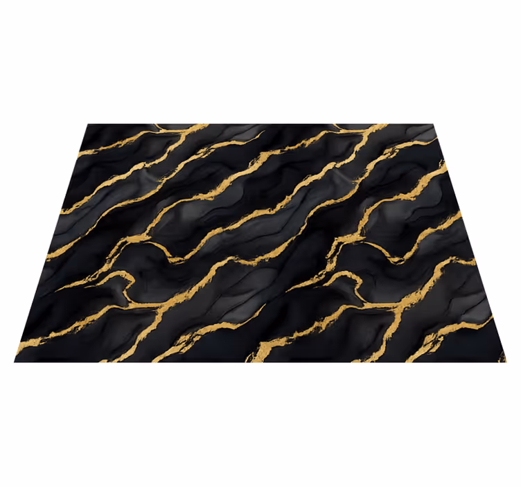Vinyl teppich schlafzimmer in schwarz-marmor mit goldmotiv - TenStickers