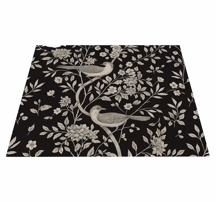 Vinyl teppich schlafzimmer grauer baum mit blumen und vögeln - TenStickers