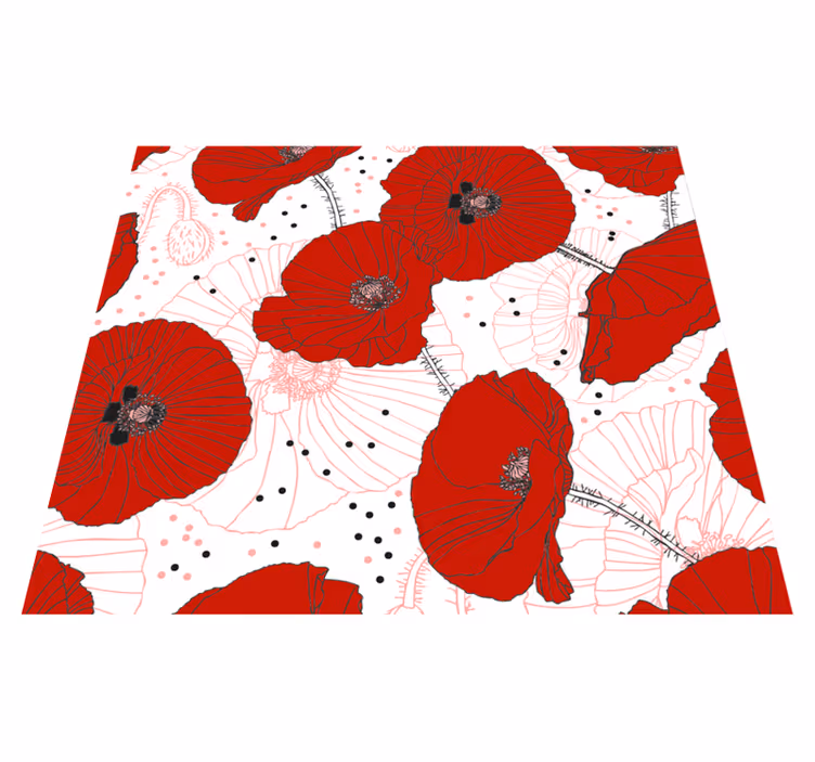 Vinyl teppich natur mit blumenmuster in rot - TenStickers