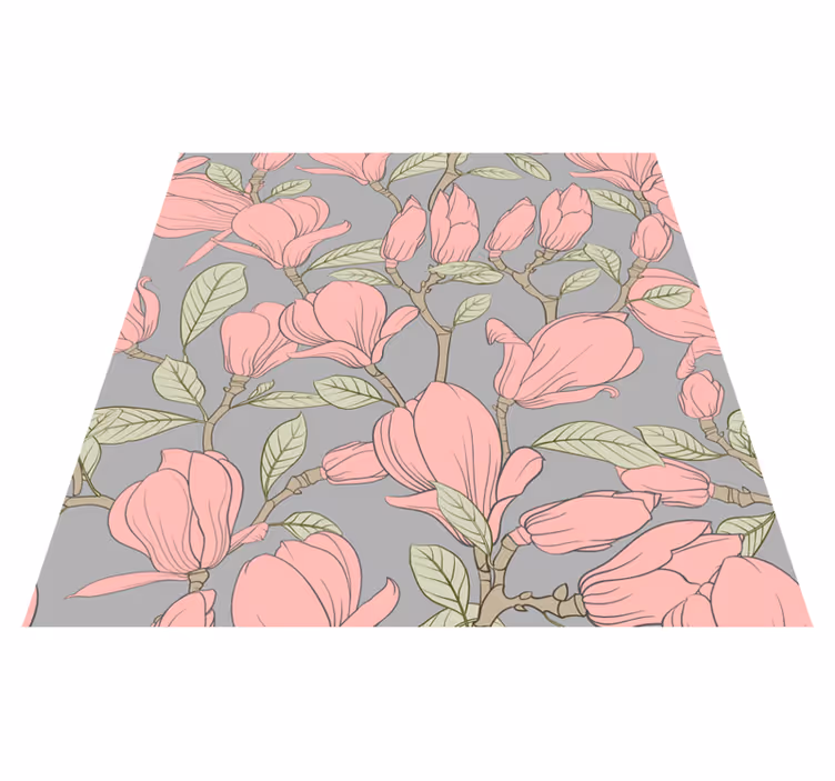 Vinyl teppich natur mit rosa blumen und blättern - TenStickers