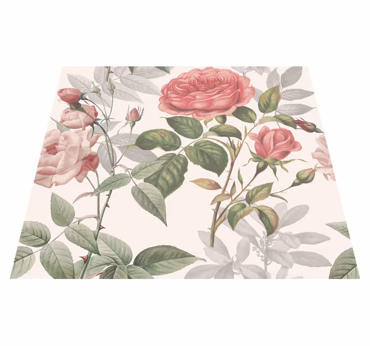 Vinyl teppich natur mit großen rosen - TenStickers