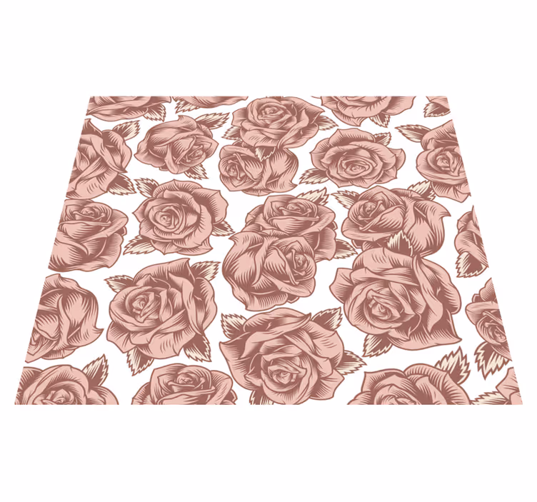 Vinyl teppich natur mit retro rosen - TenStickers