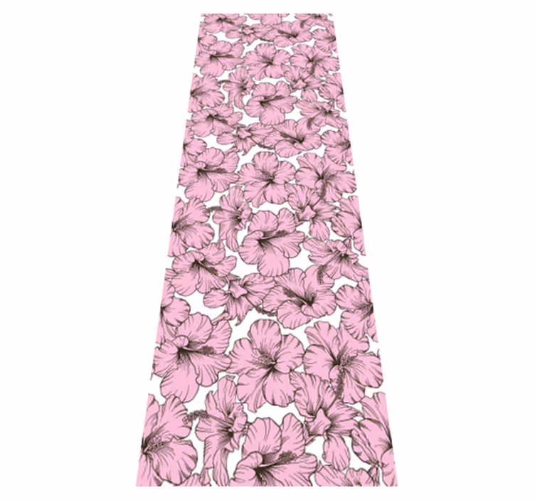 Vinyl teppich natur mit pinkem hibiskusmuster - TenStickers