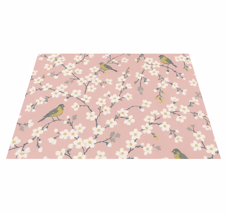 Vinyl teppich natur pinke obstgarten vögel - TenStickers