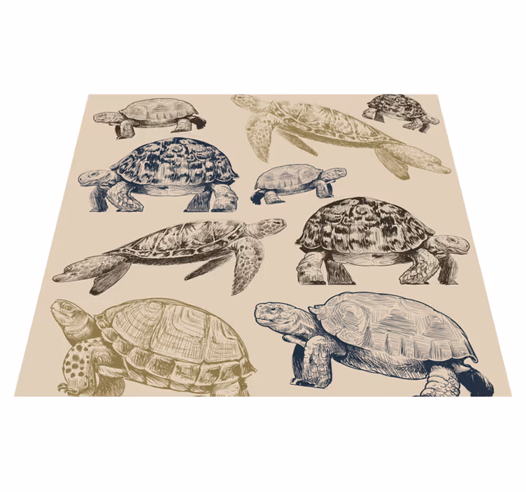 Vinyl teppich tiere schildkröten auf beigem hintergrund - TenStickers