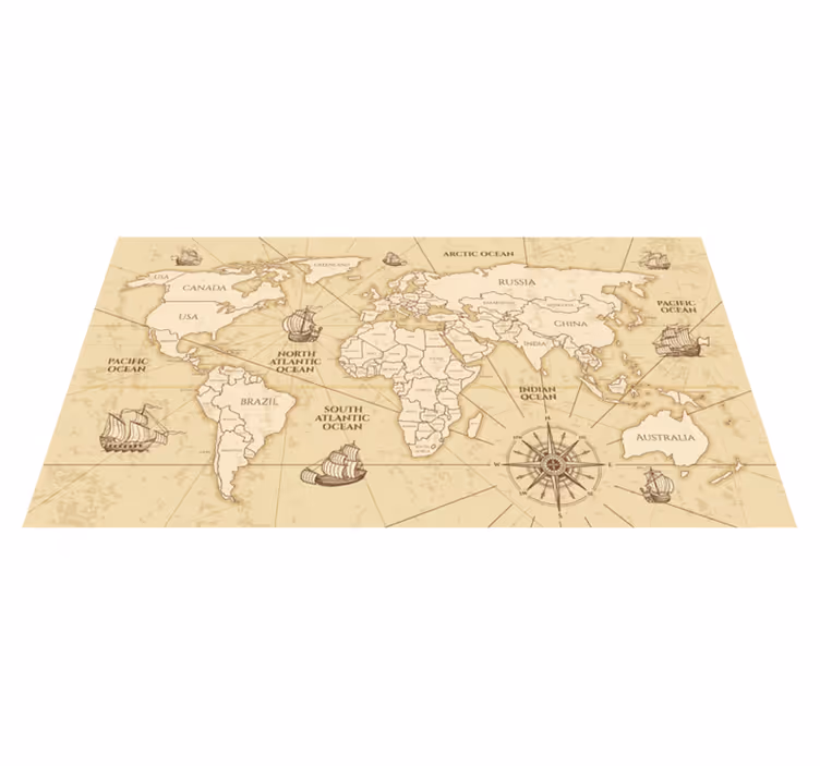 Vinyl teppich weltkarte retro weltkarte sepia wandtapete - TenStickers