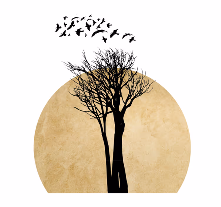 Vinyl teppich blumen baum-silhouette mit vögeln - TenStickers