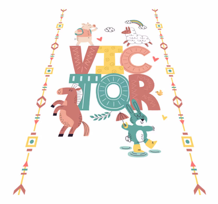 Vinyl teppich kinderzimmer mit tieren und namen - TenStickers
