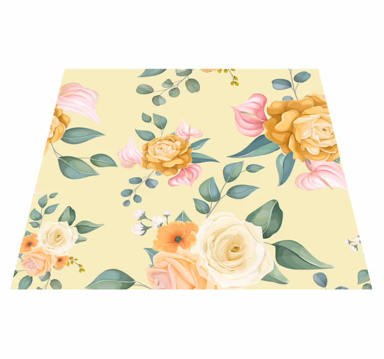 Vinyl teppich wohnzimmer mit gelben rosen im vintage-stil - TenStickers