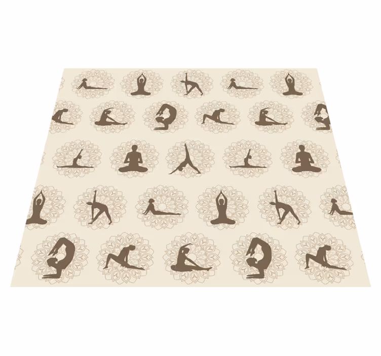 Vinyl teppich beige mit braunen yoga-icons - TenStickers