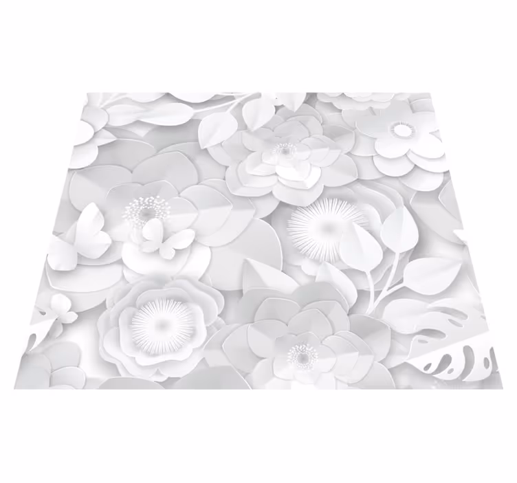 Vinyl teppich weiß mit 3d weißen blumen - TenStickers