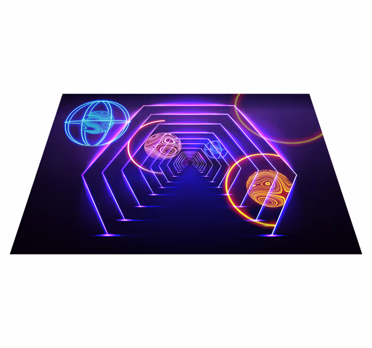 Vinyl teppich lila neon hexagonale tunnelansicht - TenStickers