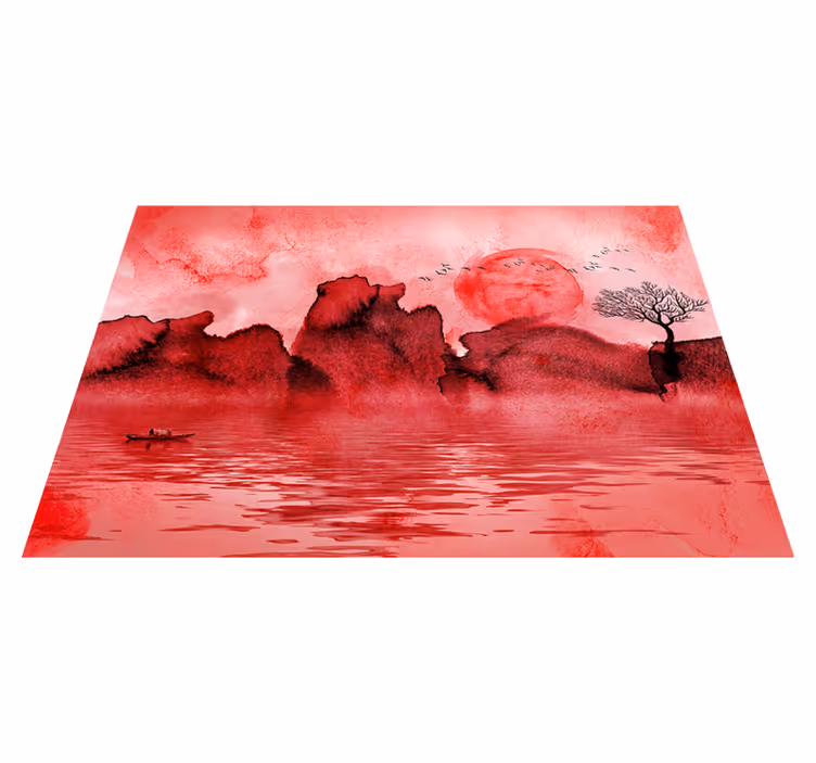 Vinyl teppich rot mit chinesischer tintenlandschaft - TenStickers