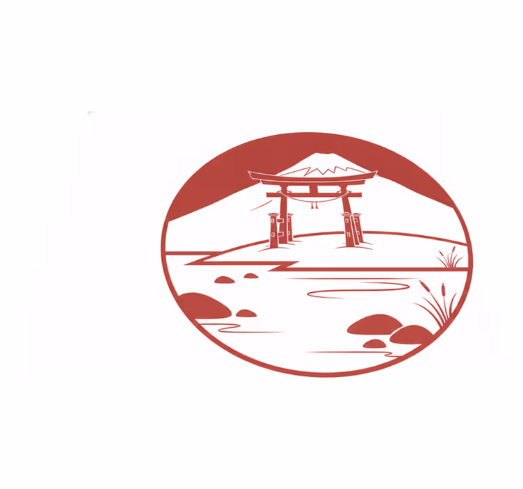 Vinyl teppich rot japanische landschaft mit see und bergen - TenStickers