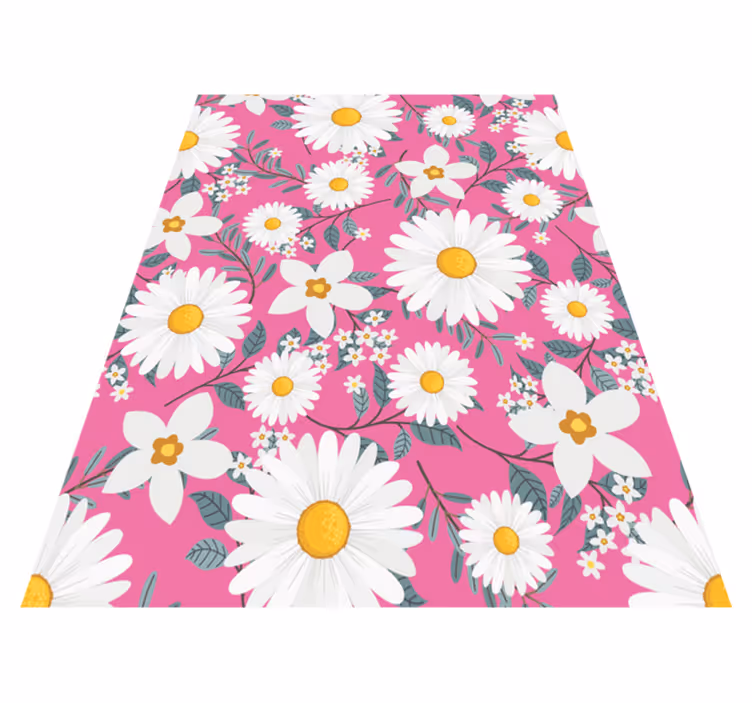 Vinyl teppich rosa mit pinkem hintergrund und gänseblümchen - TenStickers