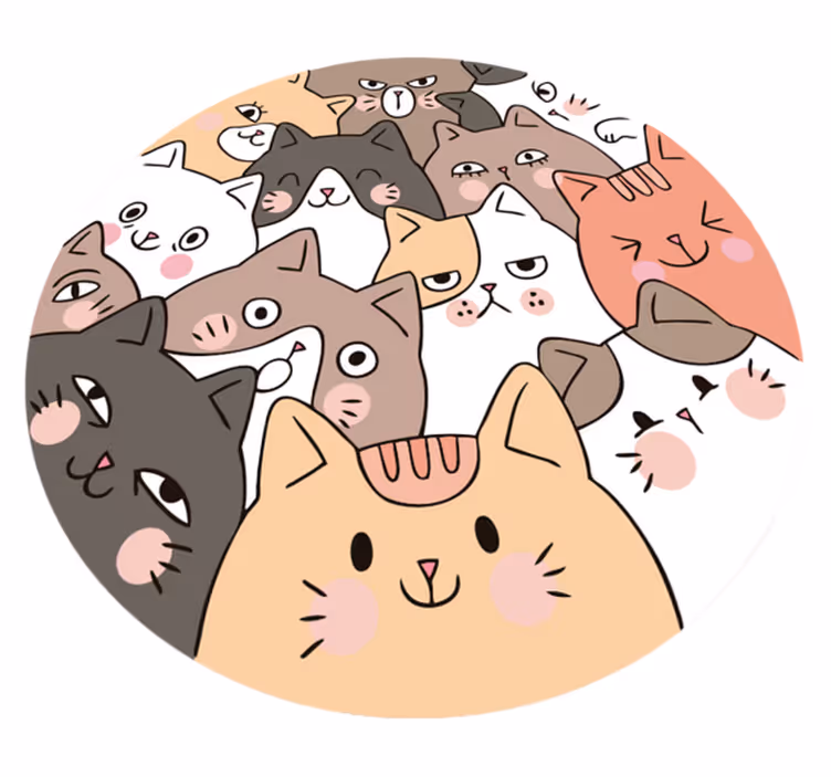 Wunderbare runde katzen kinder vinyl teppich - TenStickers