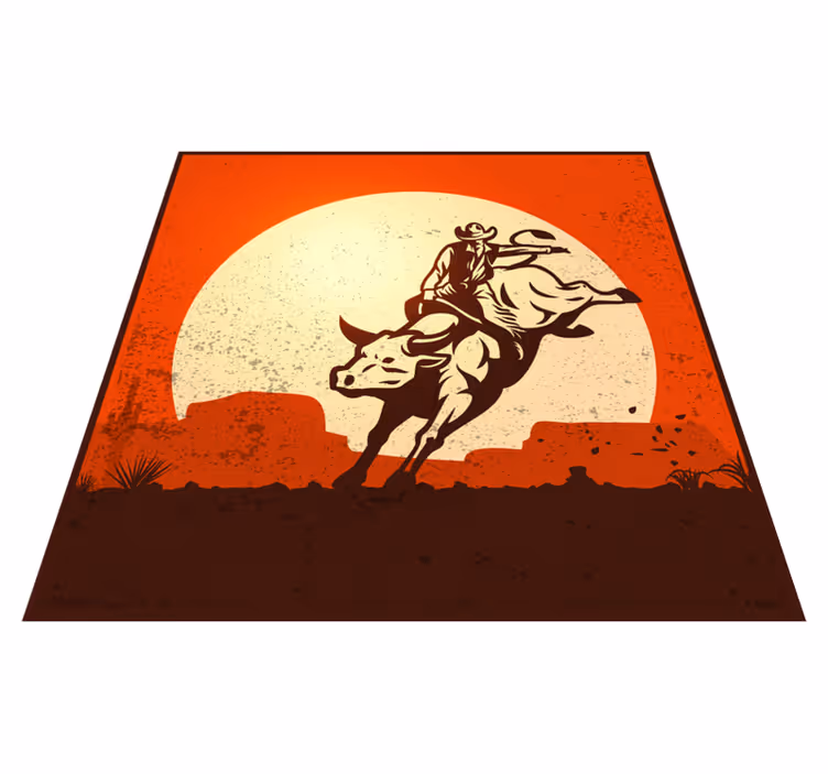 Vinylteppich Vintage Cowboy reitet einen Stier - TenStickers